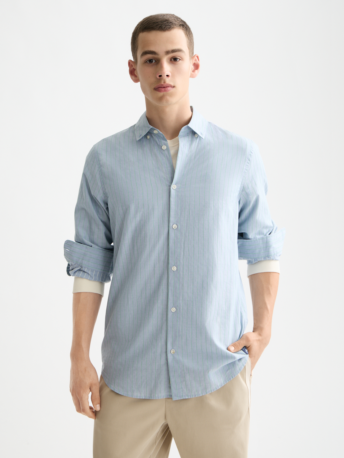 Long-sleeve yarn-dyed striped shirt by Scotch & Soda, featuring a classic pattern and button-down collar.