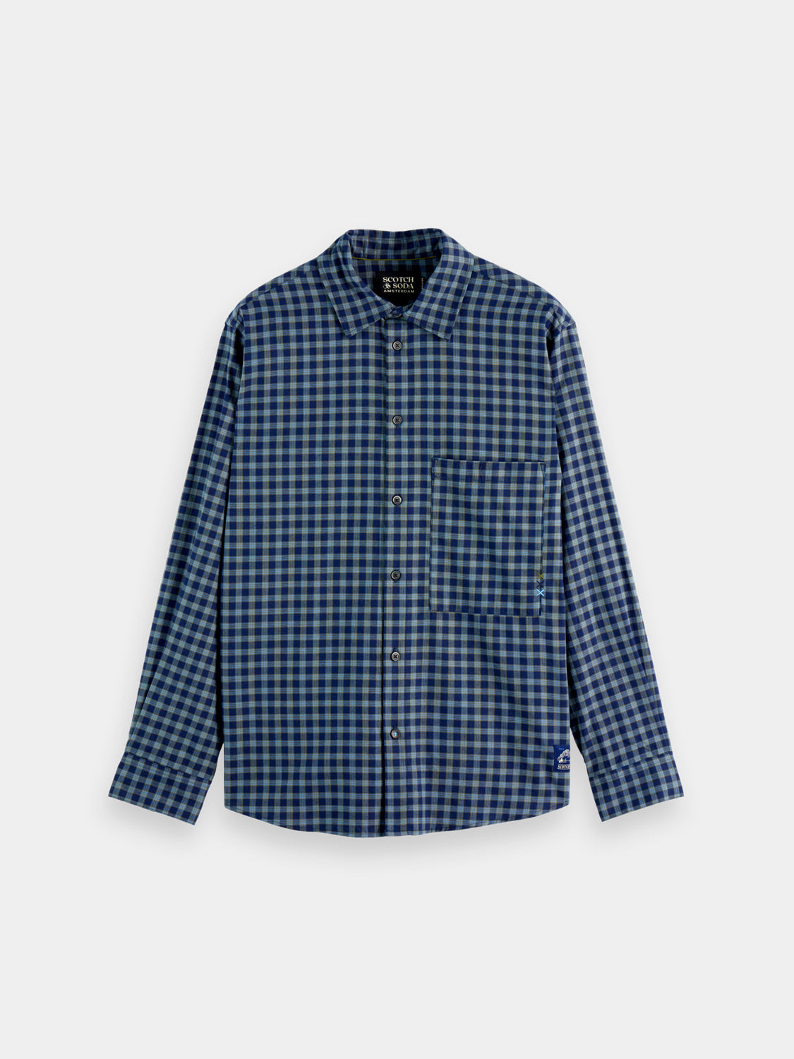 Lightweight Scotch & Soda long-sleeve flannel shirt in red and black plaid pattern, casual and comfortable for everyday wear.