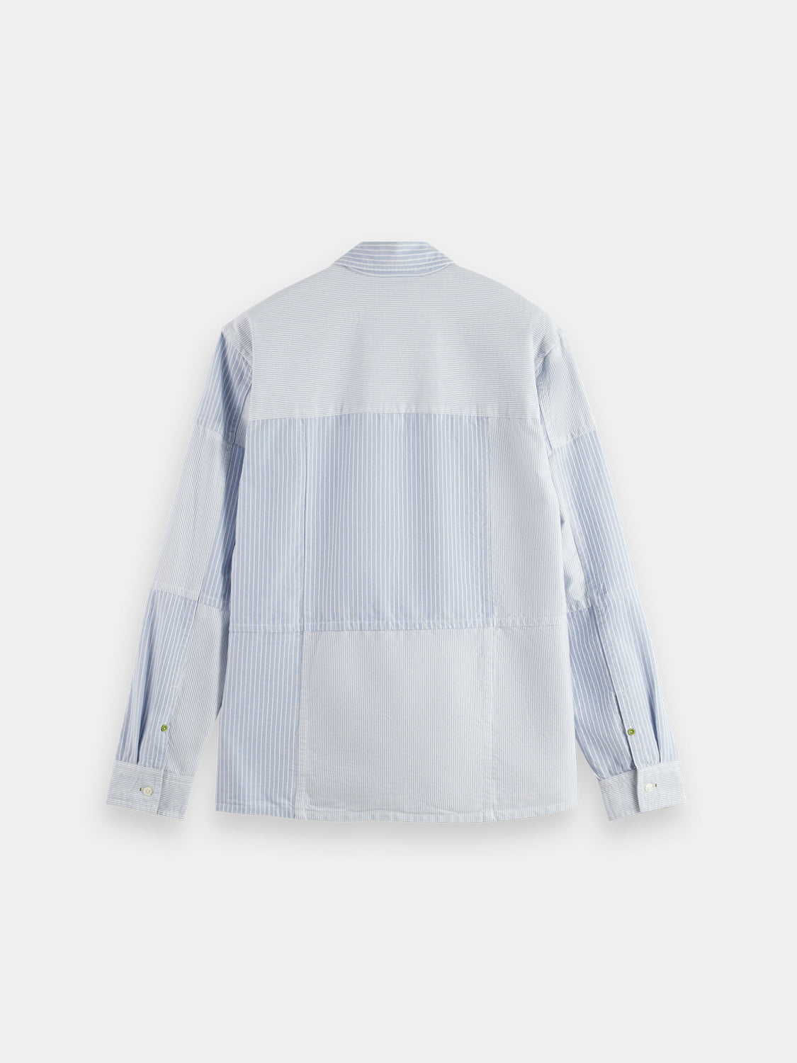 Scott & Soda patchwork Oxford long-sleeve shirt with multicolor patchwork design and button-down collar.