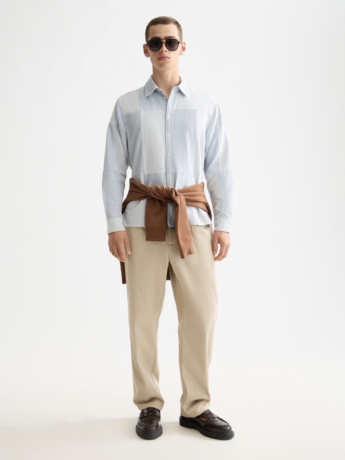 Long sleeve patchwork Oxford shirt by Scotch & Soda, featuring a multicolored woven design and classic collar.