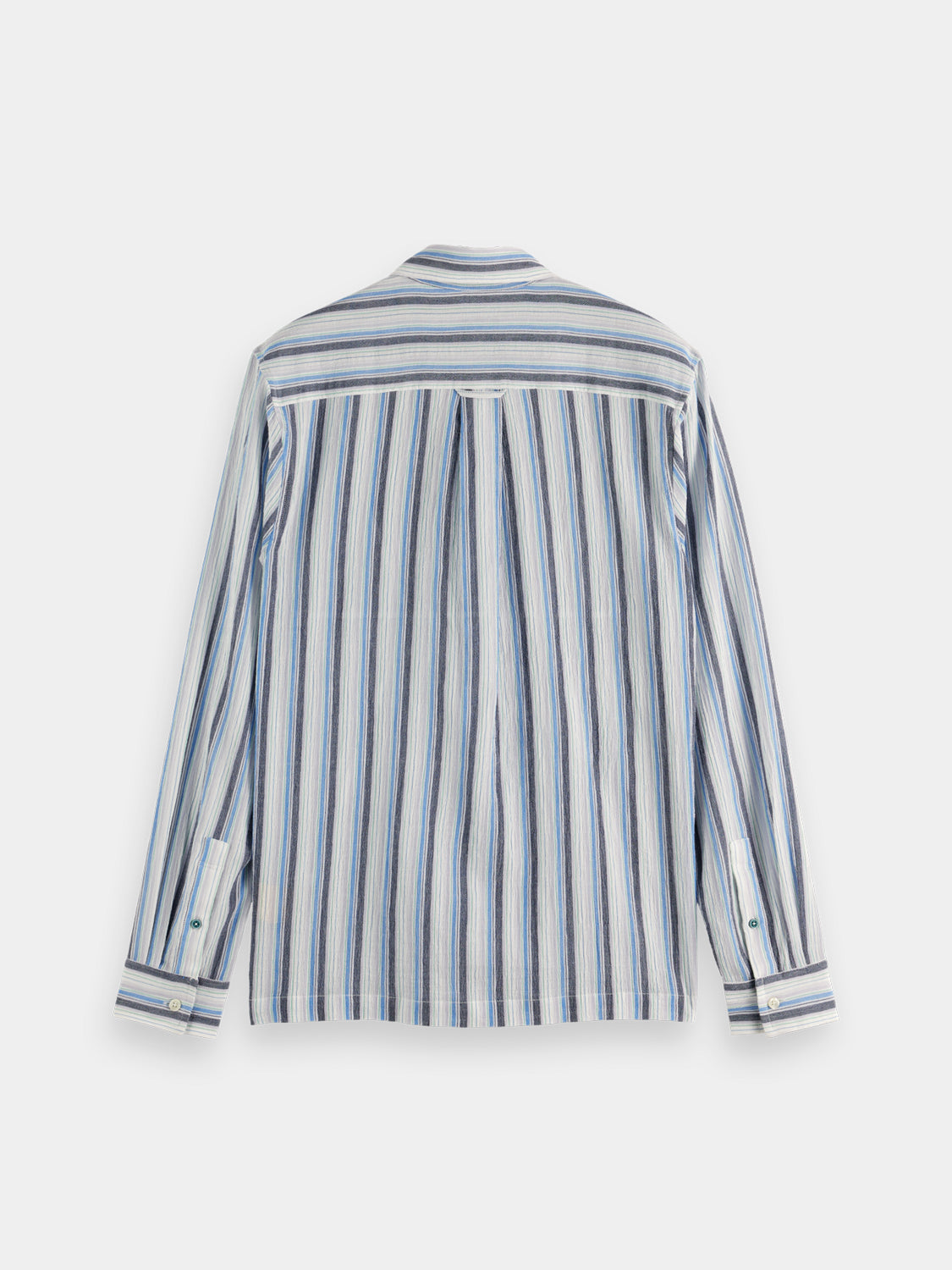 Long sleeve Scotch & Soda textured striped shirt with a classic pattern and button collar, shown in dark color.