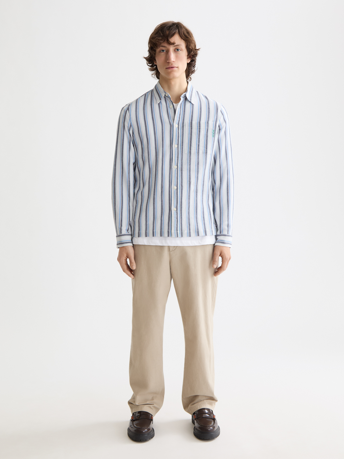 Long sleeve textured striped shirt by Scotch & Soda, featuring a stylish pattern on soft fabric.