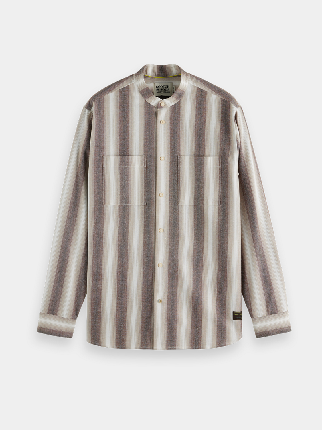 Long sleeve Scotch & Soda shadow-striped cotton shirt, featuring a stylish pattern and classic collar, displayed on a hanger.