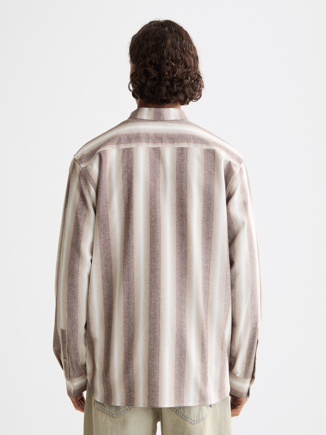 Shadow-striped cotton long-sleeve shirt from Scotch & Soda, shown with back view, featuring a relaxed fit and stylish pattern.