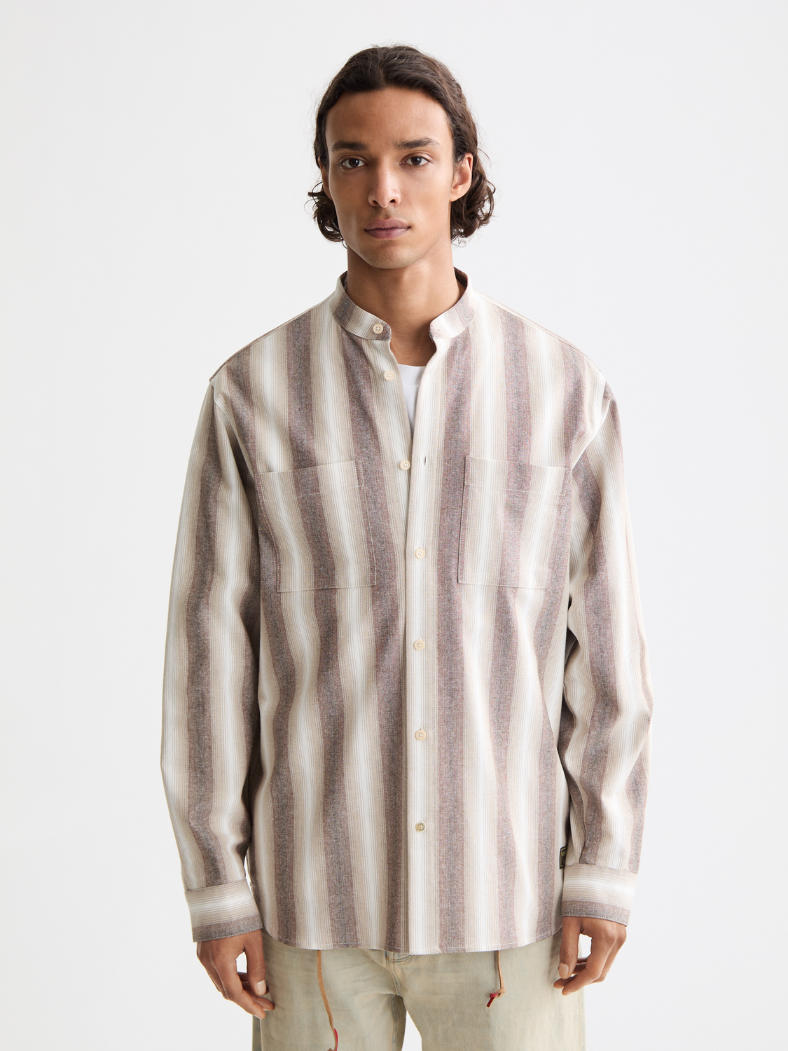 Shadow-striped cotton long-sleeve shirt by Scotch & Soda, showcasing a stylish striped pattern on a casual men's shirt.