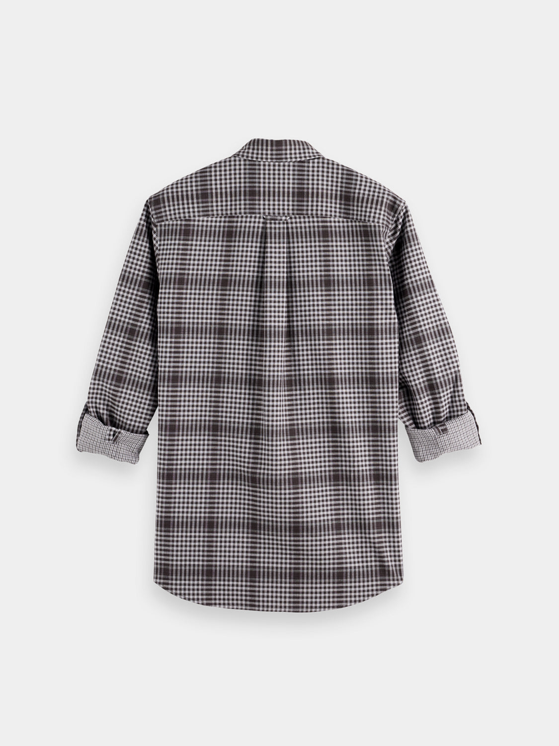 Long sleeve Scotch & Soda Shadow check double face shirt with button front and classic collar, shown from the back.