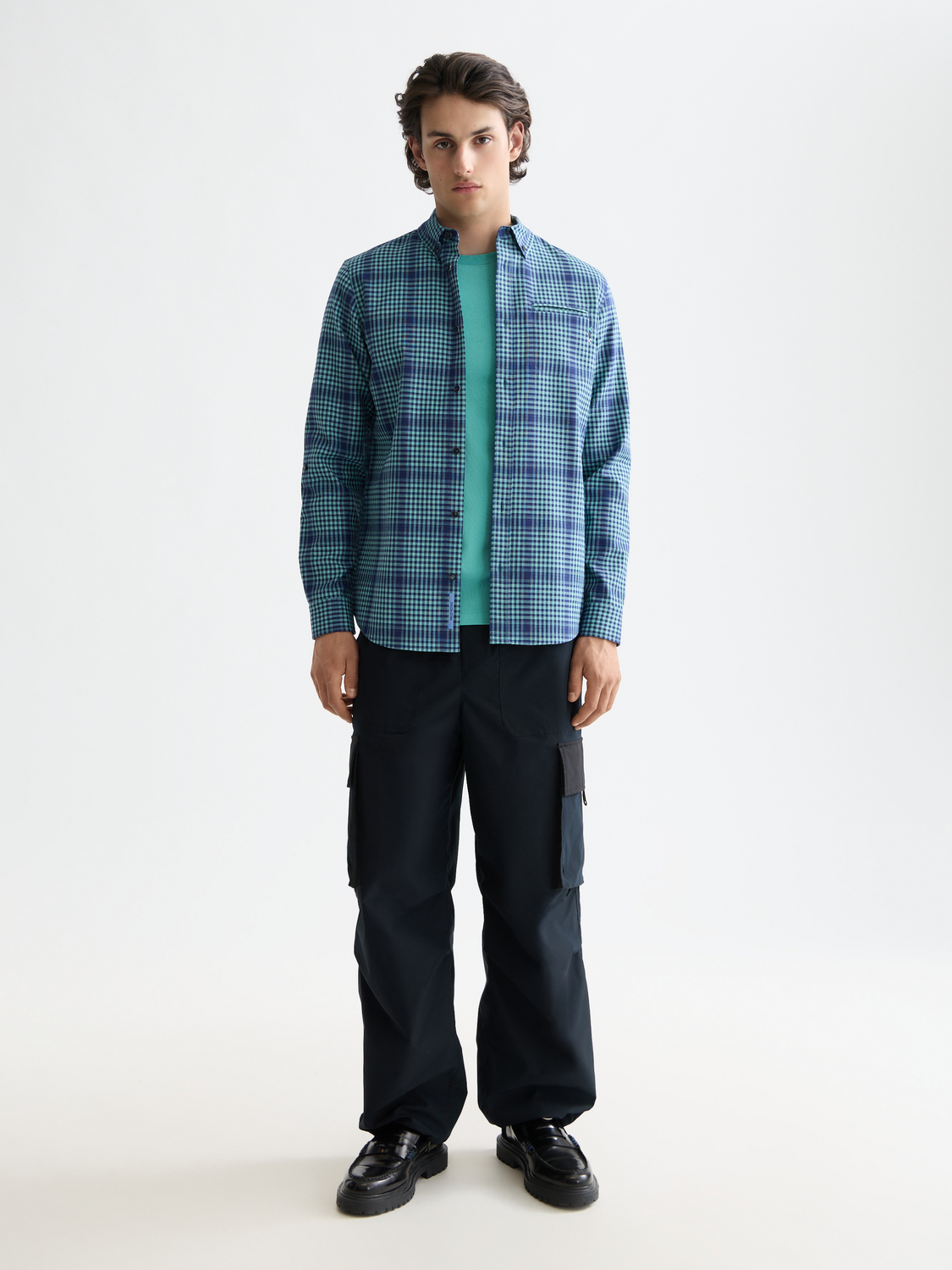 Long sleeve shadow check double face shirt by Scotch & Soda, showing the front view with a stylish check pattern.