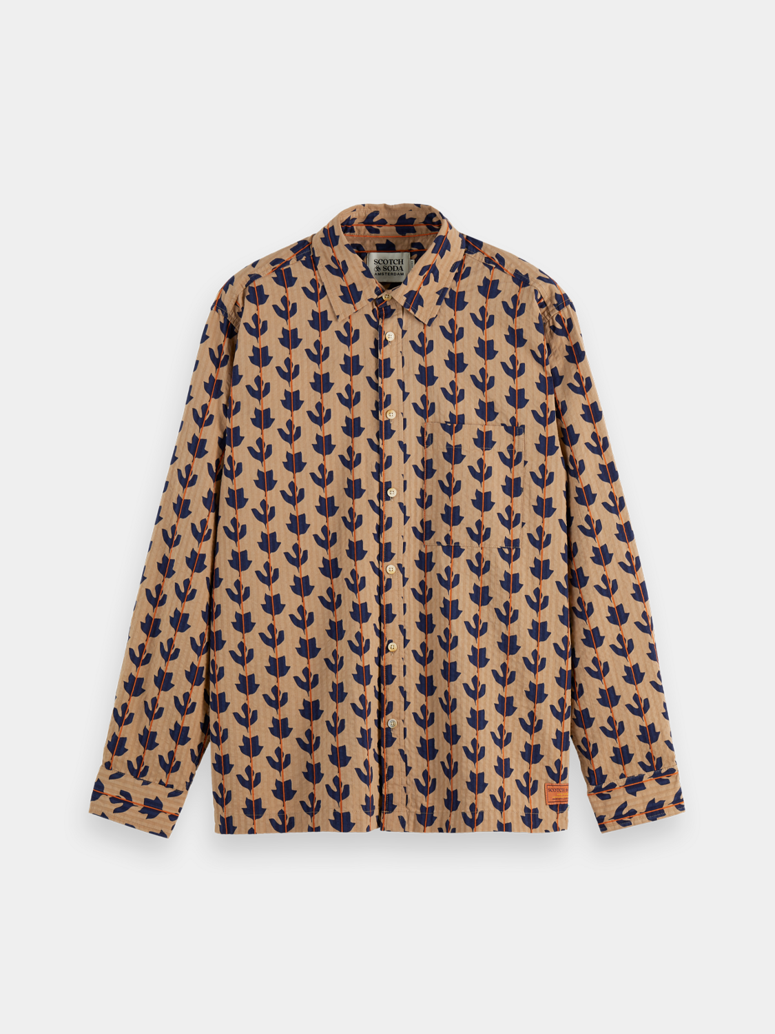 Long sleeve printed shirt by Scotch & Soda featuring a stylish pattern on soft fabric, perfect for casual or smart-casual wear.