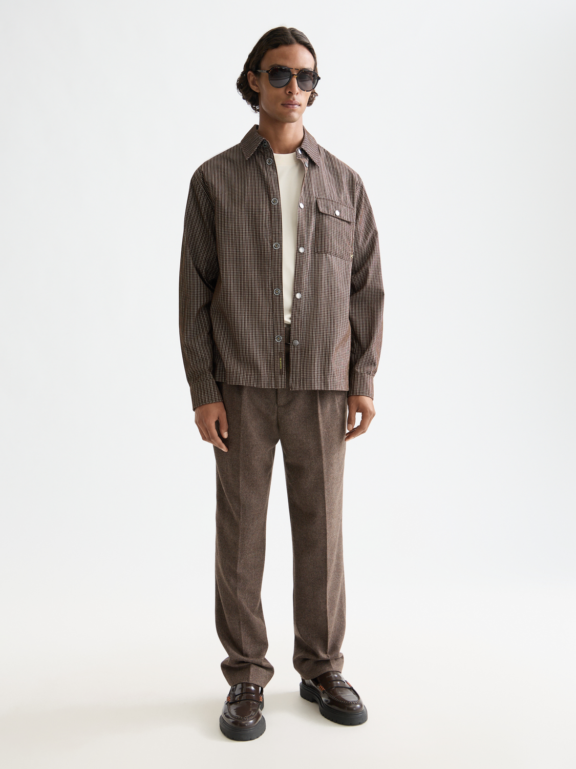 Long sleeve structured shirt by Scotch & Soda, featuring a tailored fit and classic design, shown in a front view.
