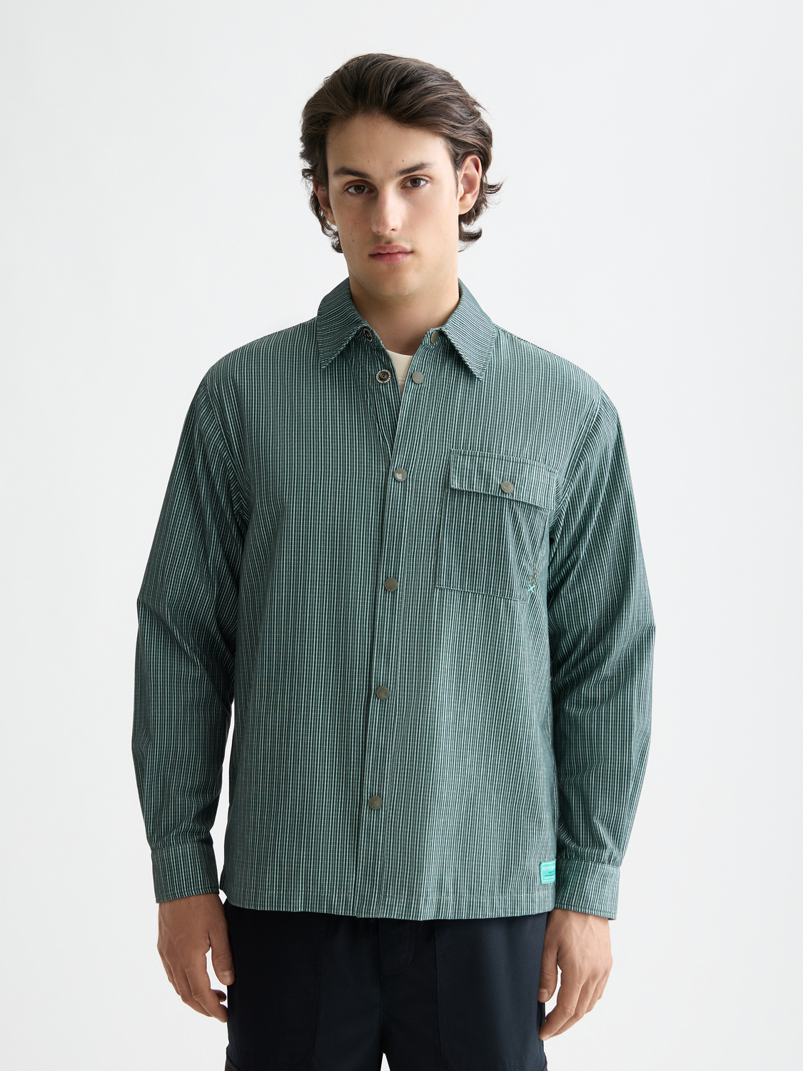 Long sleeve structured shirt by Scotch & Soda, featuring a tailored fit and classic design, shown in the front view.