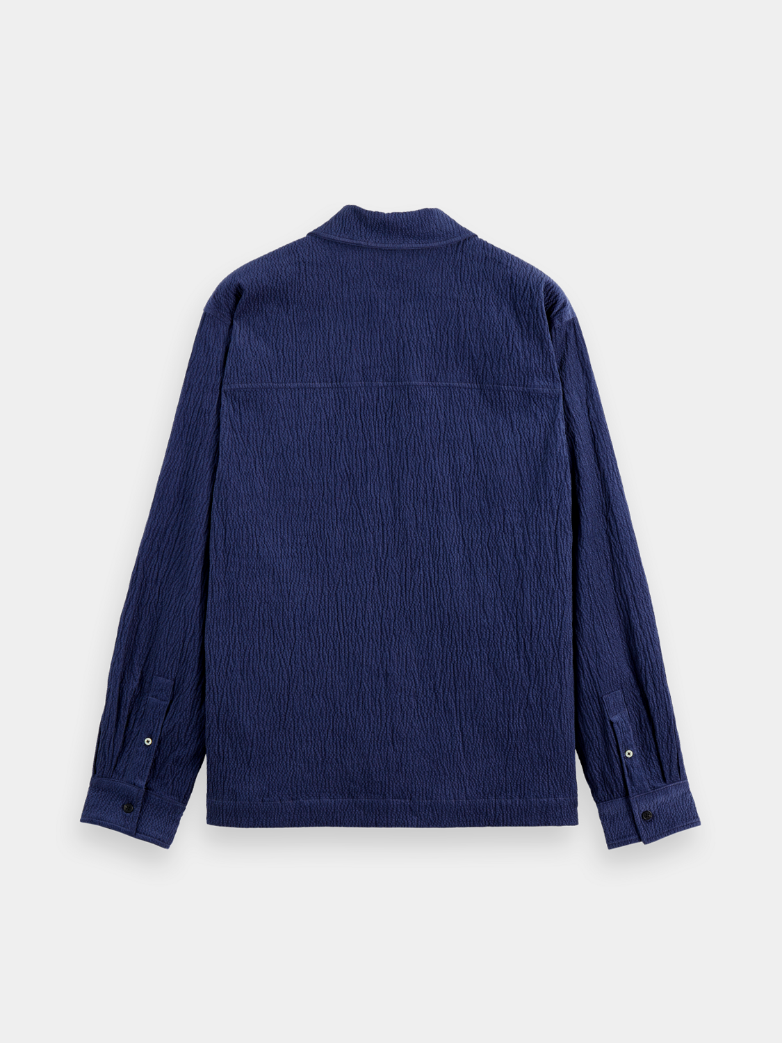 Scotch & Soda long-sleeve quarter zip corduroy shirt in dark color, showing front view with collar and zipper detail.