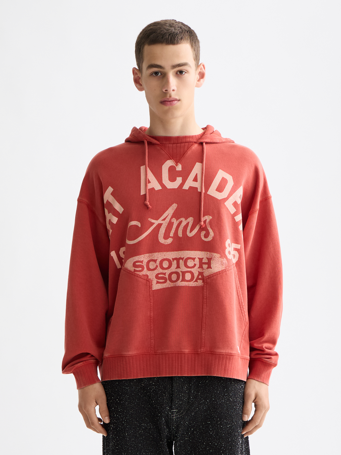 Scotch & Soda Artwork hoodie, stylish gray sweat with artistic graphic design, casual comfortable streetwear for men.