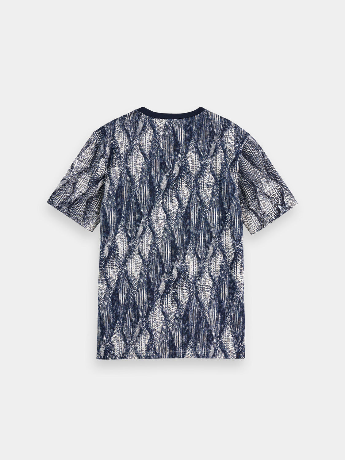 Printed Scotch & Soda short sleeve T-shirt with colorful graphic design on black fabric.