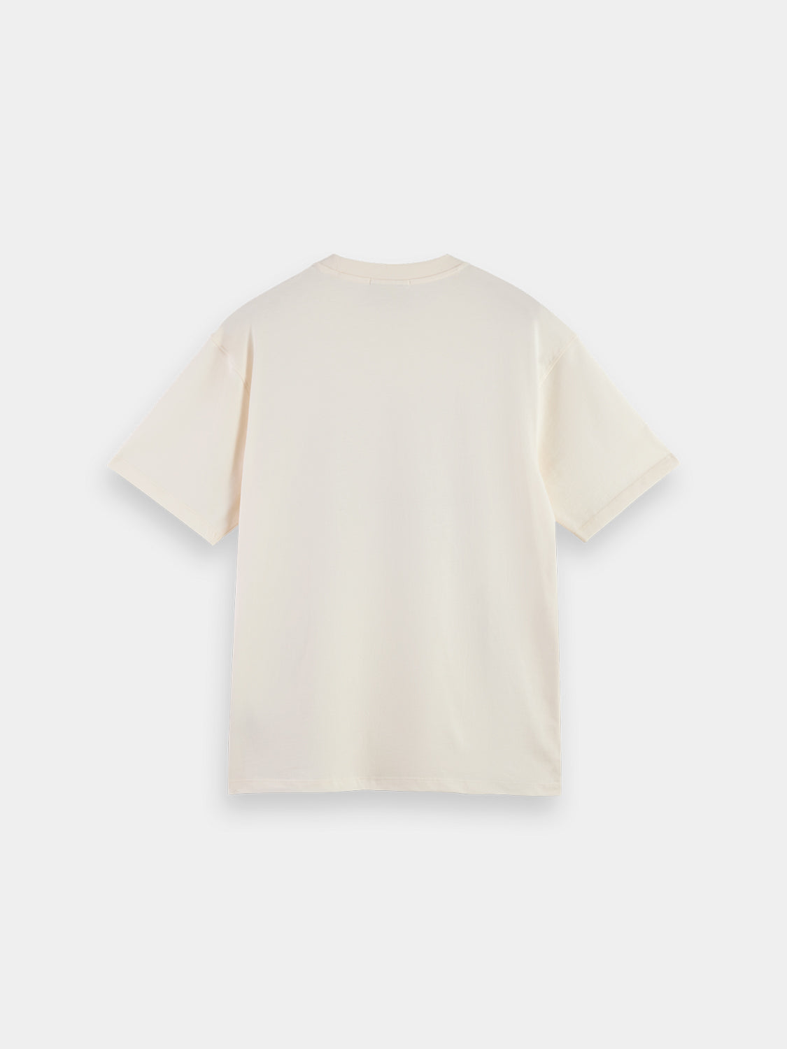 Black short-sleeve graphic t-shirt by Scotch & Soda featuring bold printed design on front.