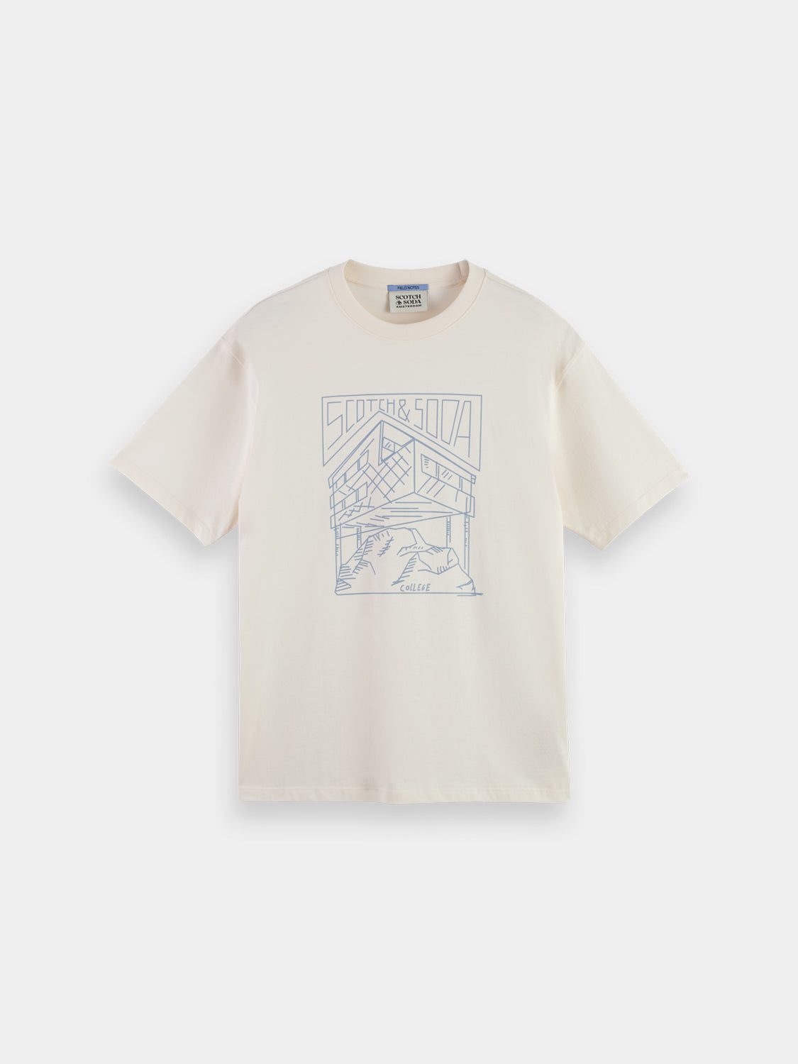 Short-sleeve graphic T-shirt by Scotch & Soda featuring bold print design on soft cotton fabric.