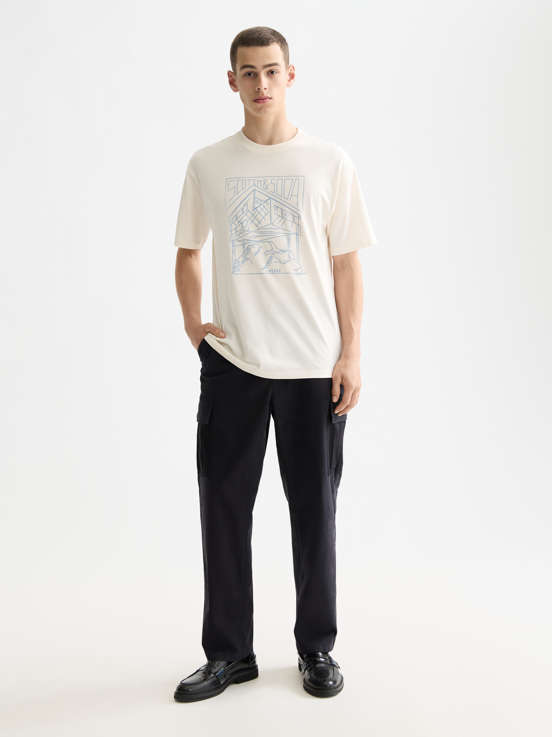 Scarlet graphic T-shirt by Scotch & Soda featuring bold front design, short sleeve crew neck, casual fit for men.