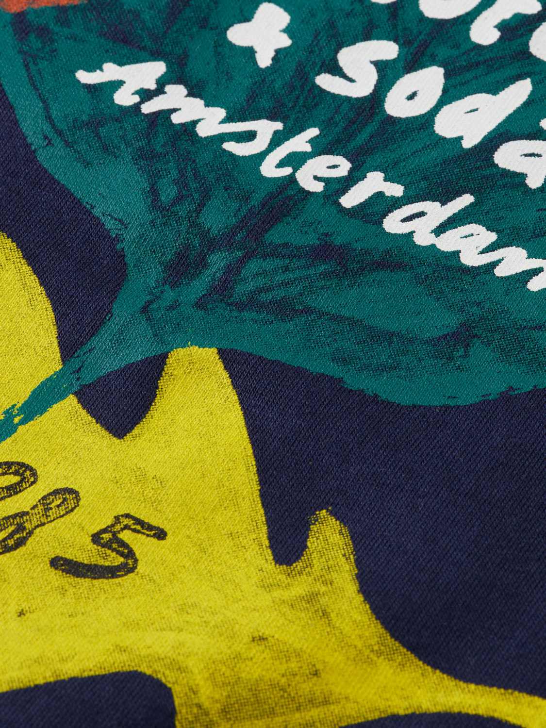 Light blue Scotch & Soda artwork T-shirt with short sleeves, featuring a colorful graphic design on the front.