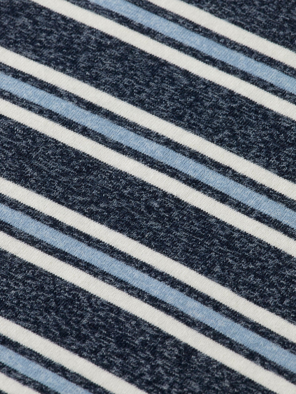 Yarn-dyed striped Scotch & Soda short sleeve T-shirt with blue and white pattern, casual fit, front view.