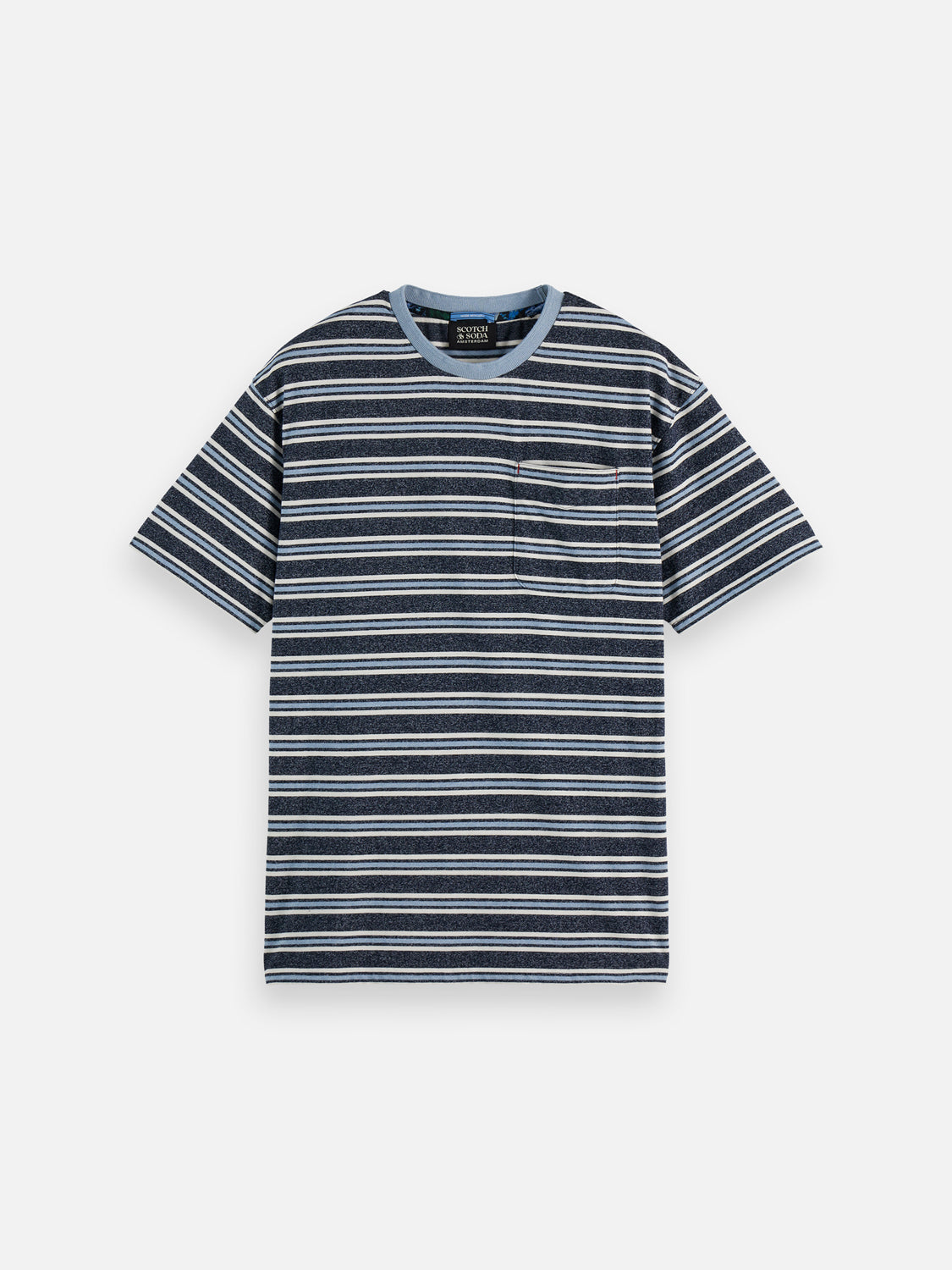 Yarn-dyed striped Scotch & Soda short-sleeve t-shirt with colorful horizontal stripes on a casual fit.