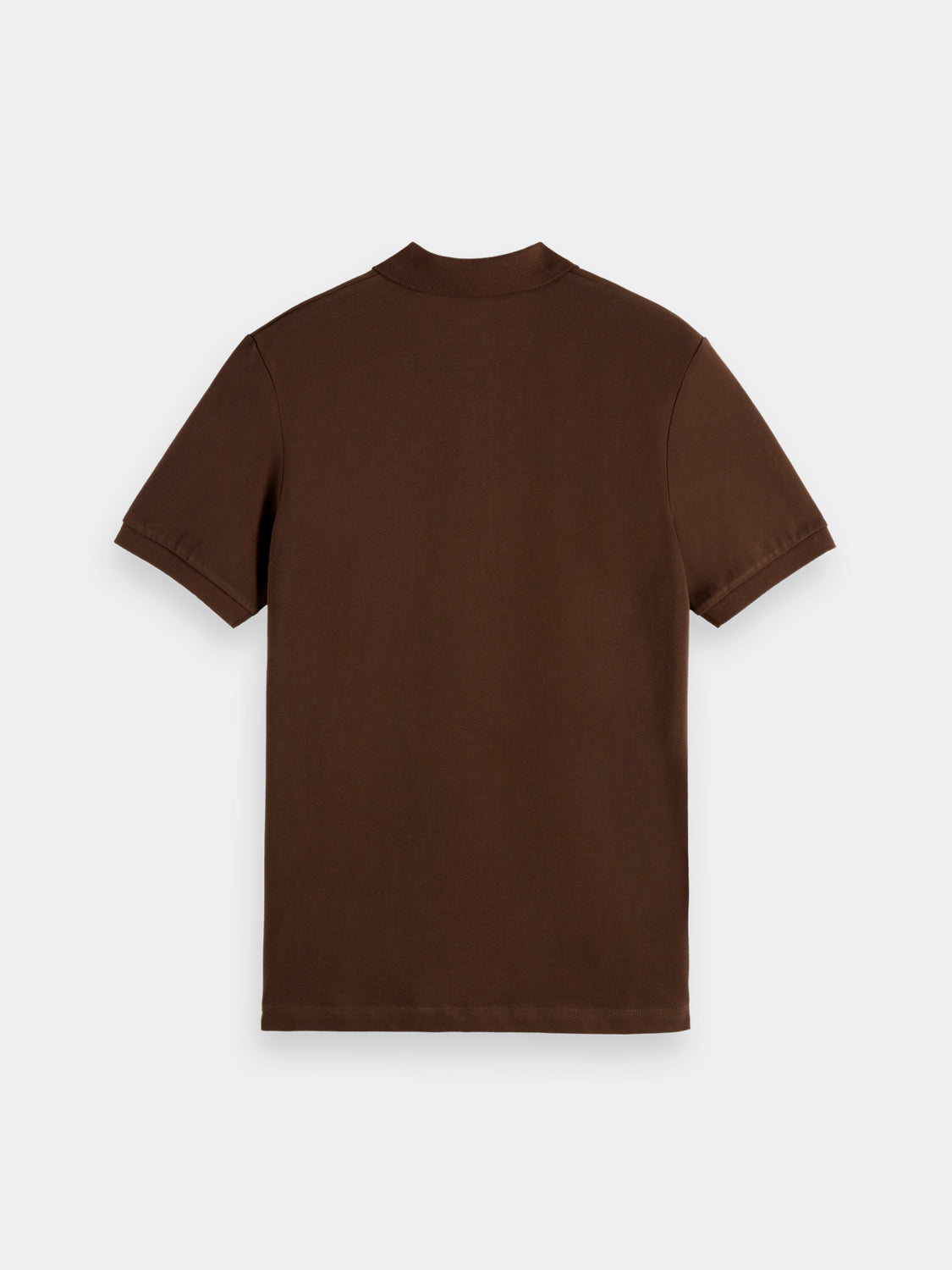 Black Scotch & Soda regular-fit polo shirt displayed on a hanger with a classic collar and short sleeves.