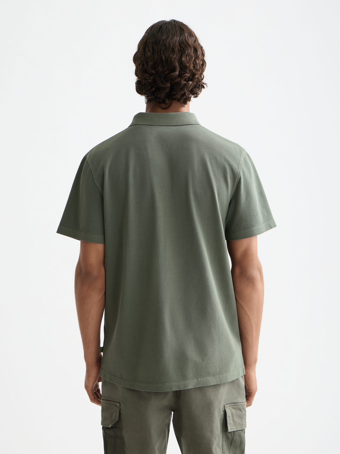 Navy Scotch & Soda pique polo shirt with collar and short sleeves, displayed from the back.