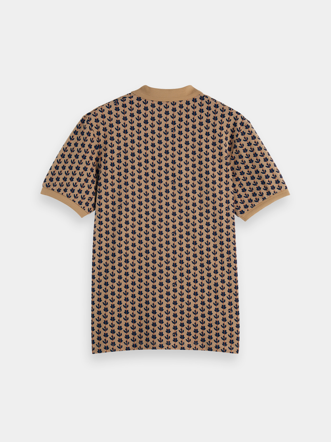 Printed Scotch & Soda polo shirt with a casual design, short sleeves, and a classic collar, shown in a back view.
