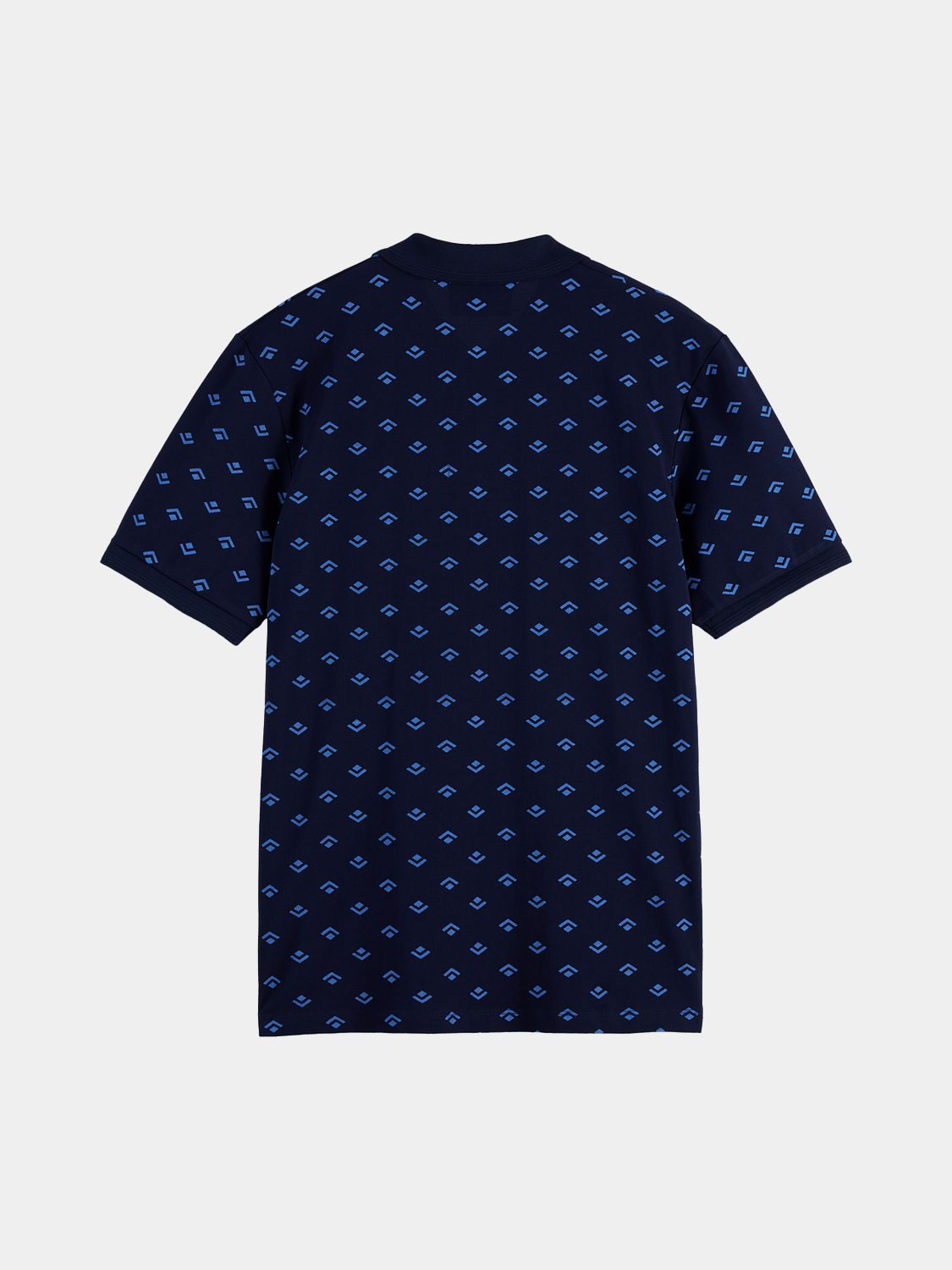 Black printed polo shirt by SCOTCH & SODA with a classic fit and subtle graphic design, displayed flat.