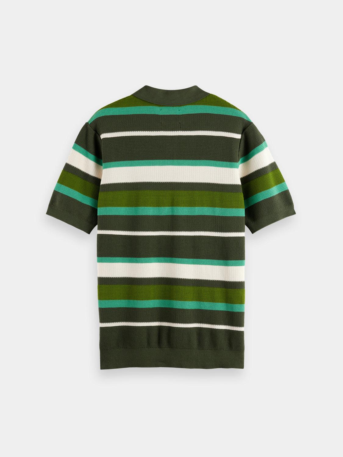 Knitted striped polo shirt by Scotch & Soda, featuring a classic collar and colorful horizontal stripes.