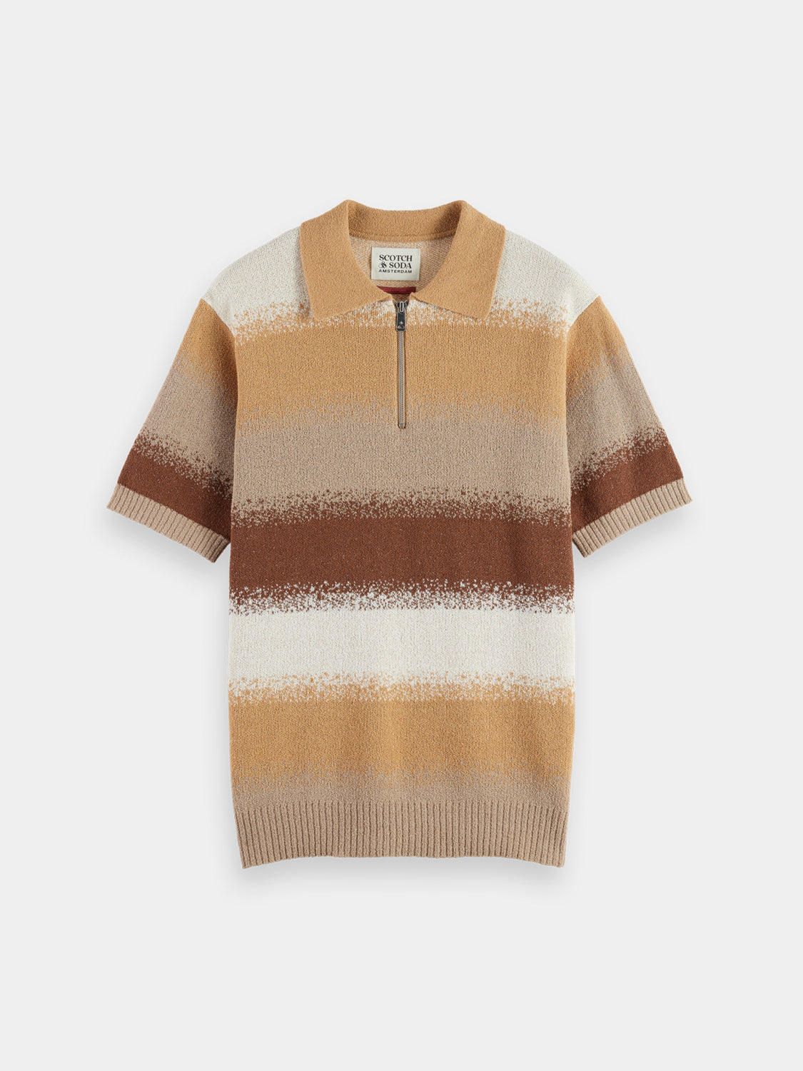 Knitted gradient polo shirt by Scotch & Soda featuring a colorful, textured design and classic collar.