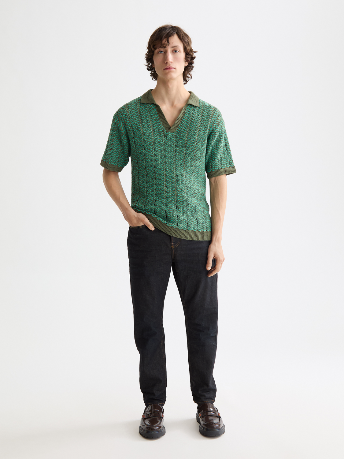 Knitted v-neck polo - Scotch & Soda NZ