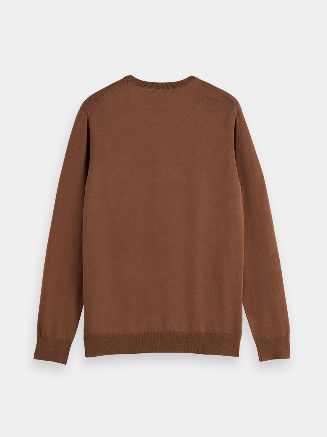 Dark Scotch & Soda Ecovero-blend knit pullover, cozy knitwear with a high neckline and textured fabric, back view.