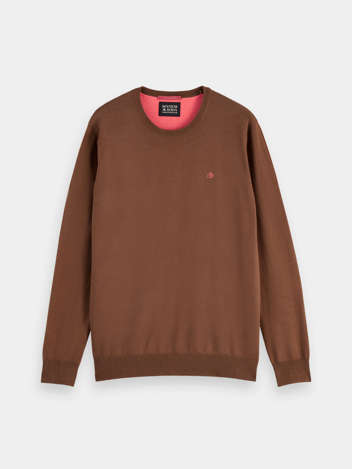 Scotch & Soda Ecovero-blend knitwear pullover, showcasing a cozy, stylish knit sweater with a round neckline and textured fabric.