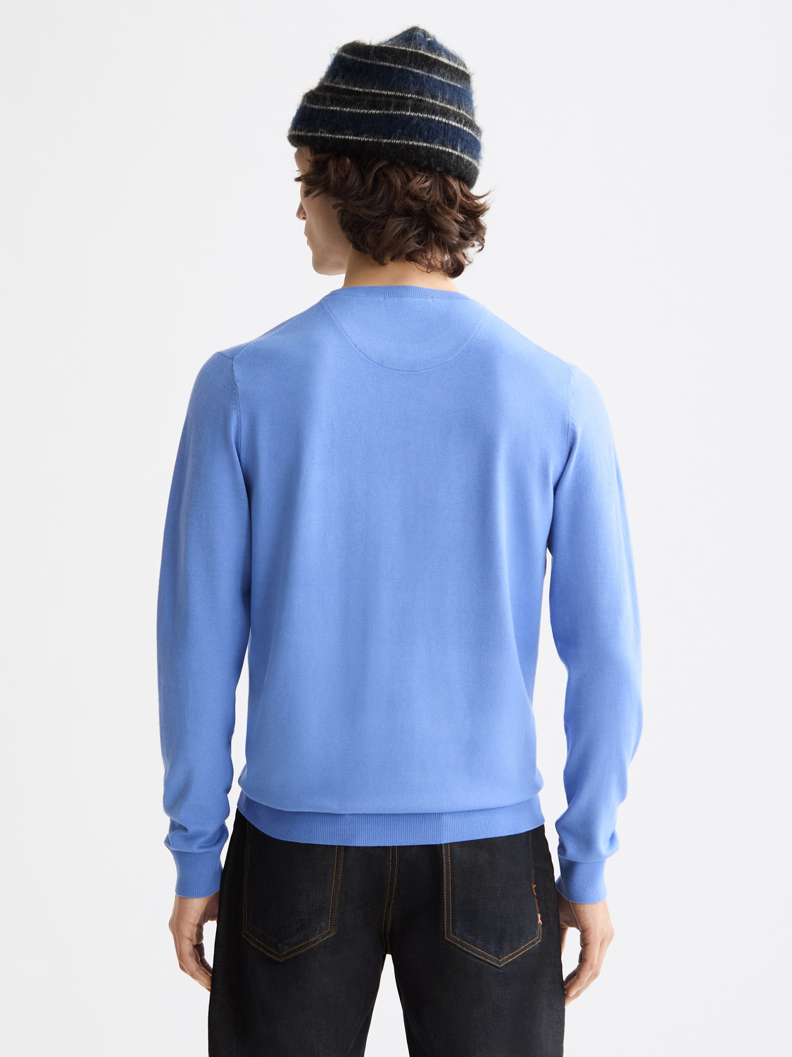 SCOTCH & SODA Ecovero-blend knit pullover, showing the back view in a cozy knitwear style with a textured pattern.
