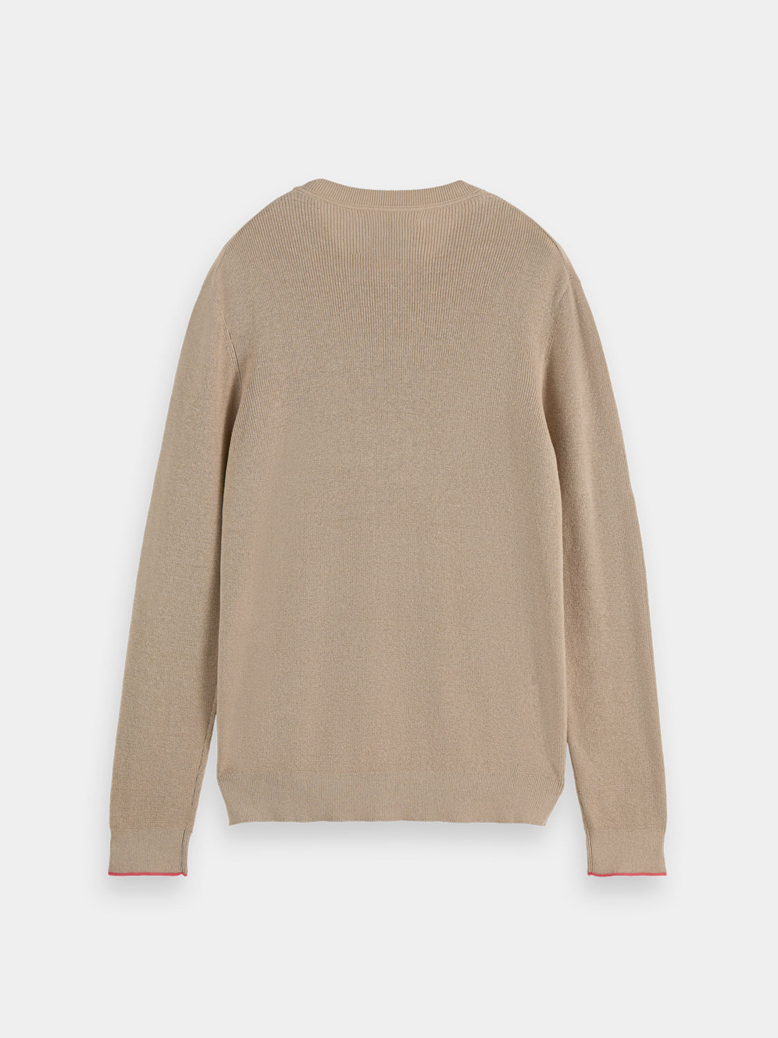 Dark blue Scotch & SODA crewneck knitwear pullover displayed on a hanger, showcasing its classic design and soft fabric.