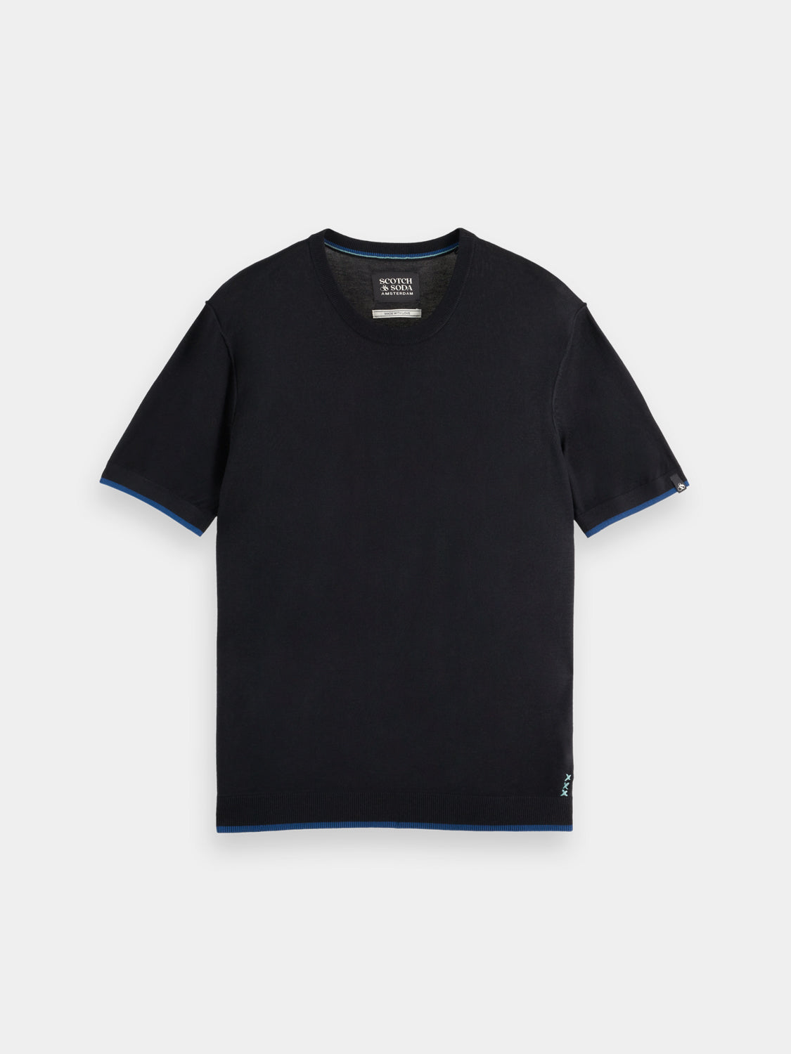 Scotch & Soda knitted T-shirt, stylish knitwear with a textured pattern, displayed on a neutral background.