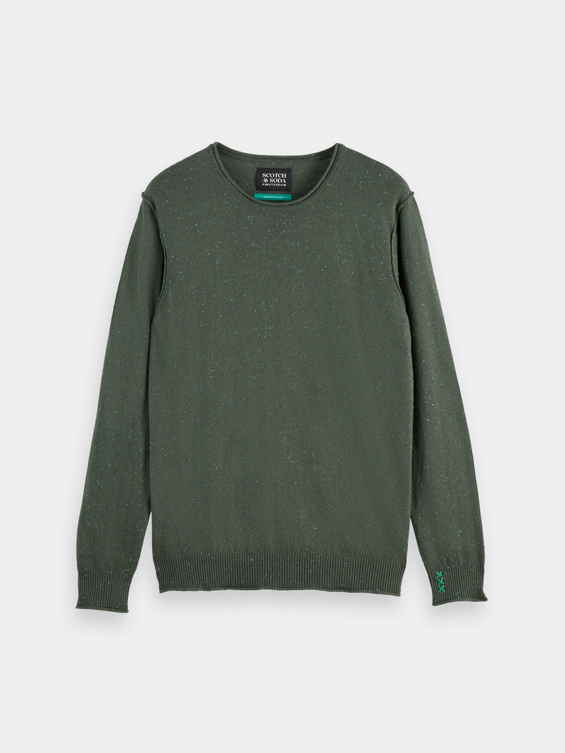 Wool-blend SCOTCH & SODA knitwear pullover with a crew neck and textured pattern, displayed on a neutral background.
