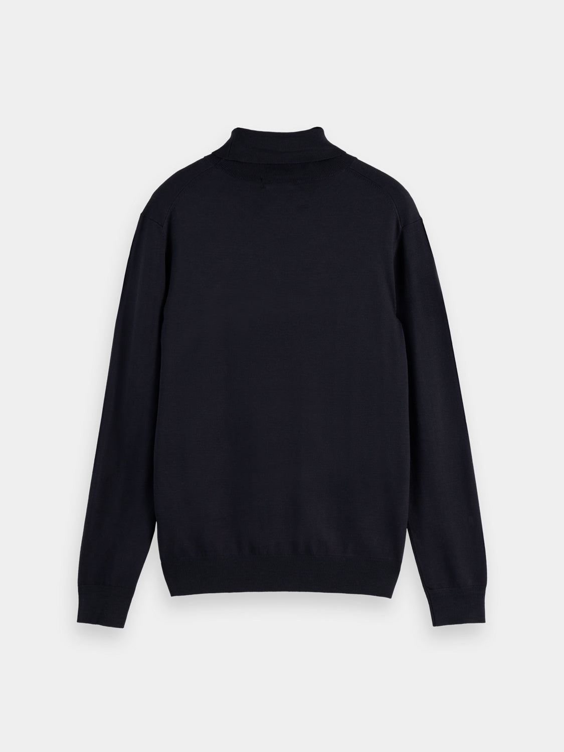 Black knit turtleneck sweater by Scotch & Soda, featuring a cozy fit and ribbed collar, perfect for cold weather wear.