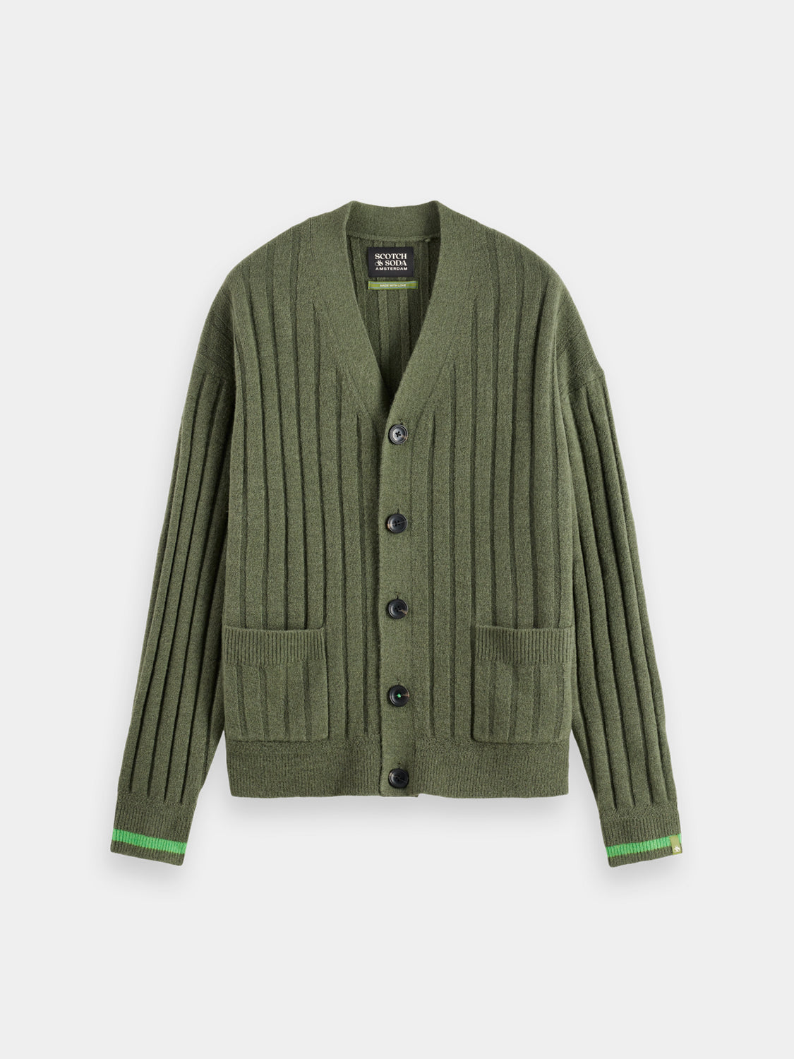 Cream knitted cardigan by Scotch & Soda, featuring a cozy knitwear design with button details, displayed on a plain background.