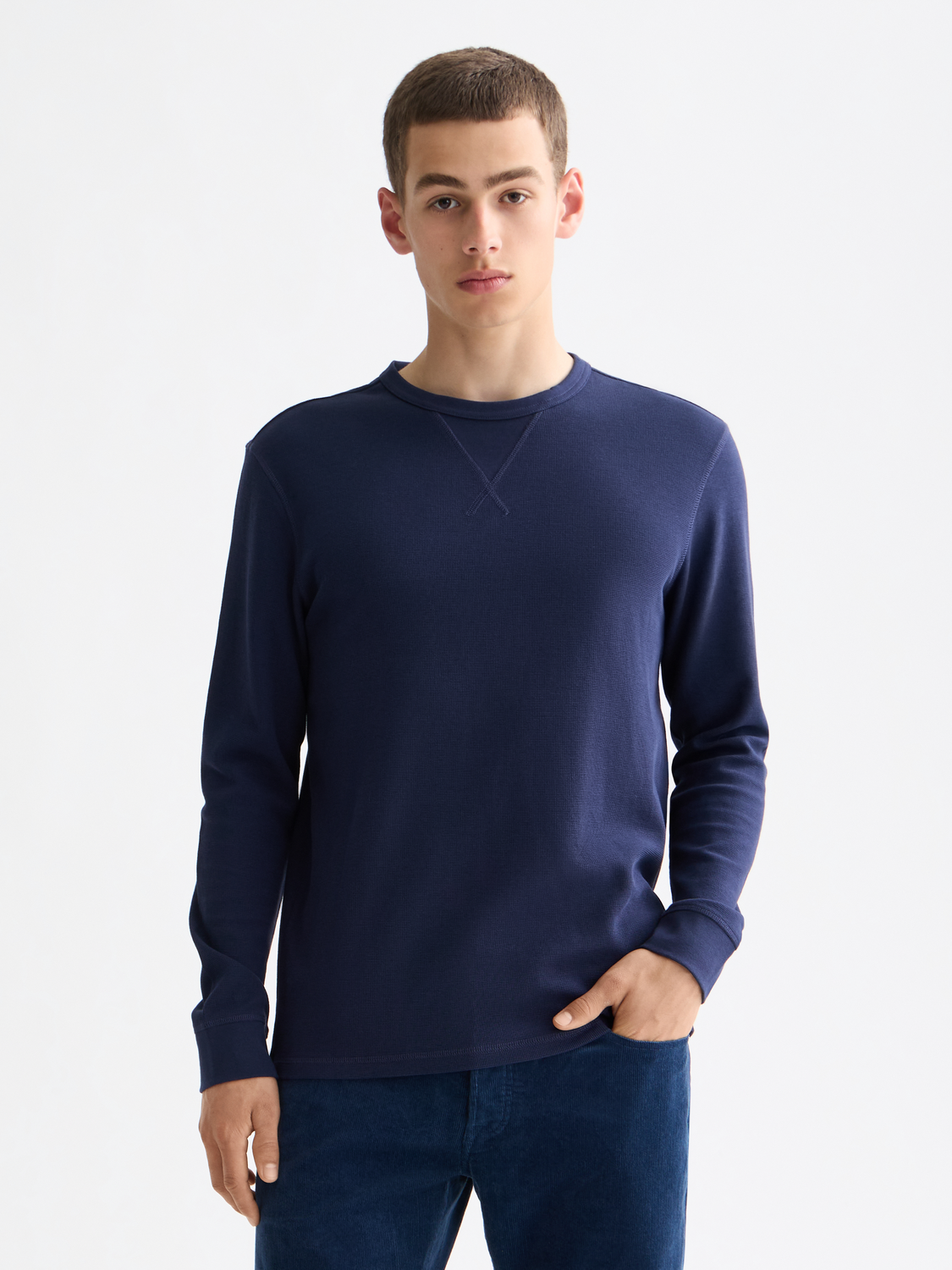 Long-sleeved waffle t-shirt by Scotch & Soda in cream, featuring a textured waffle knit and a classic fit.
