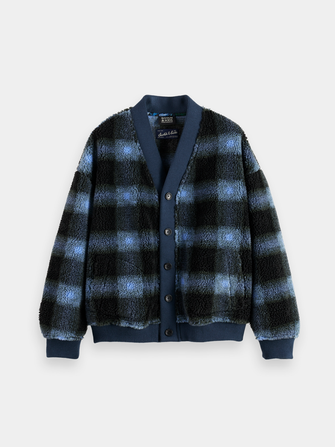Cream fleece cardigan from Scotch & Soda featuring a cozy, soft knit fabric and front button closure.