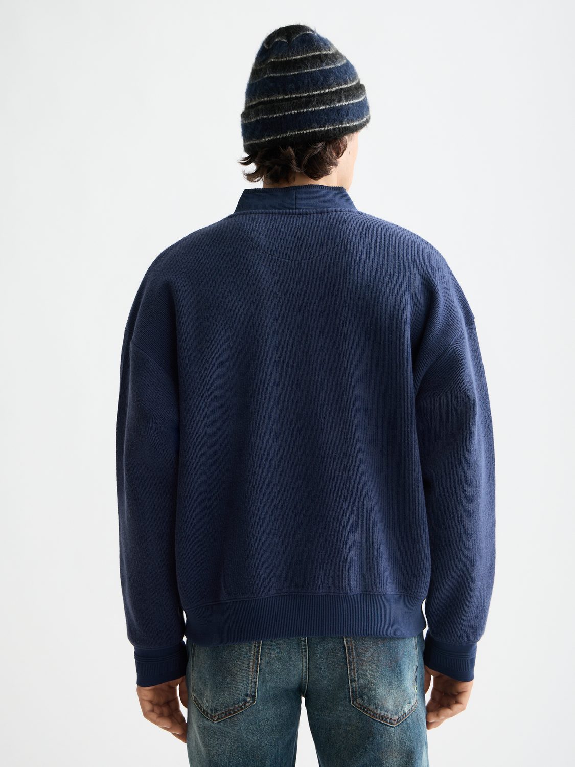 SCOTCH & SODA button-down sweatshirt with a relaxed fit, featuring a soft fabric and classic design, shown from the back.