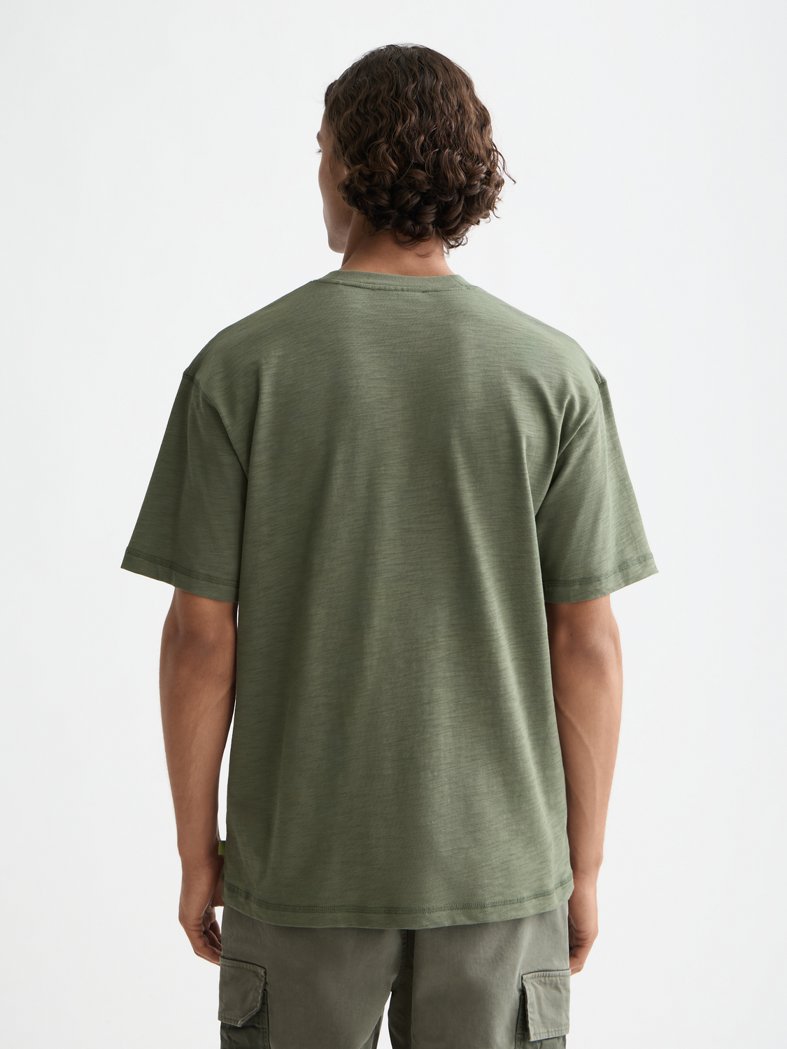 Scotch & Soda patchwork pocket short sleeve T-shirt with mixed fabric patches on front and back, casual men's top.