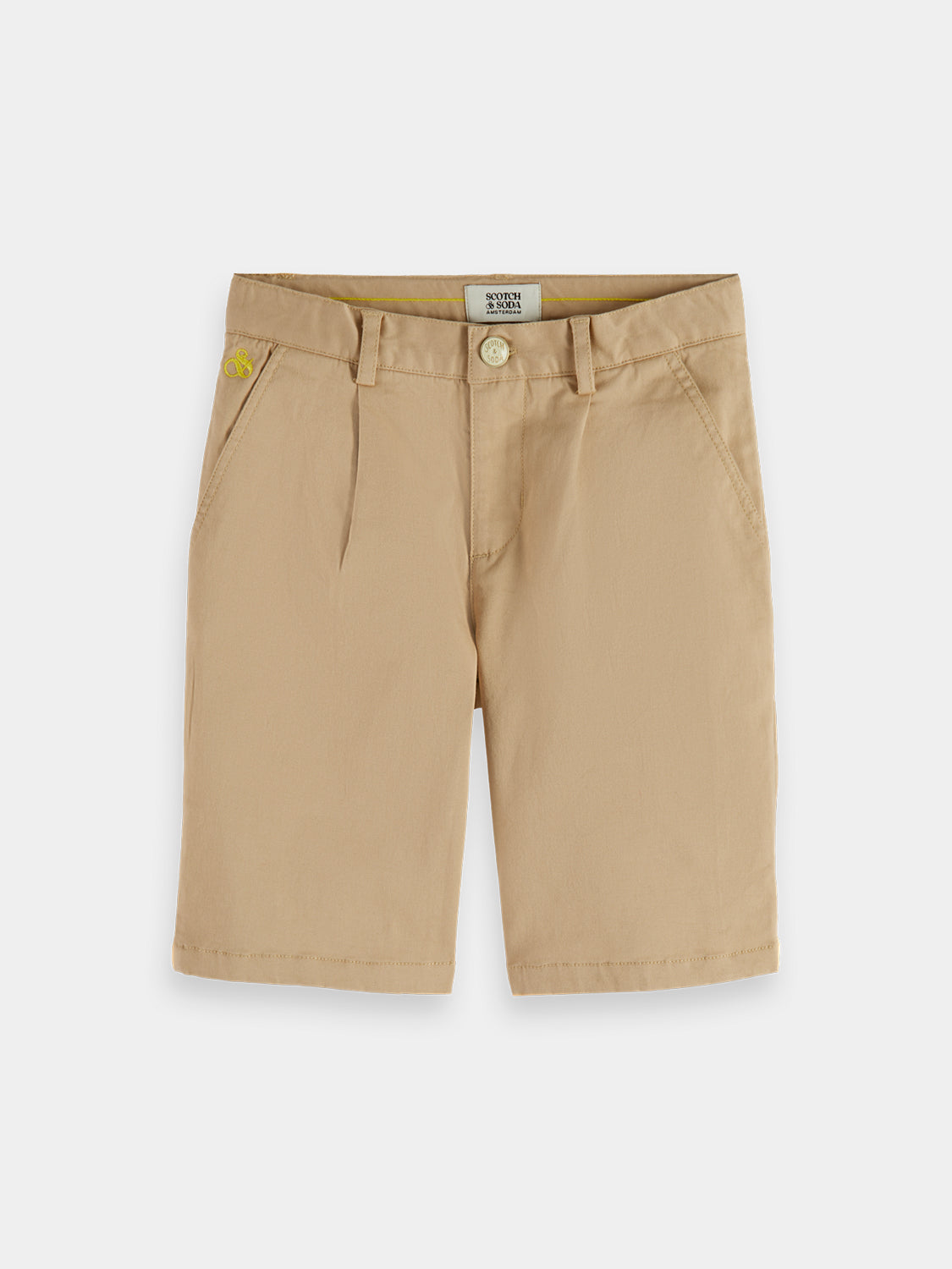 Kids' classic chino shorts by Scotch & Soda, featuring a lightweight fabric, tailored fit, and neutral color ideal for casual wear.