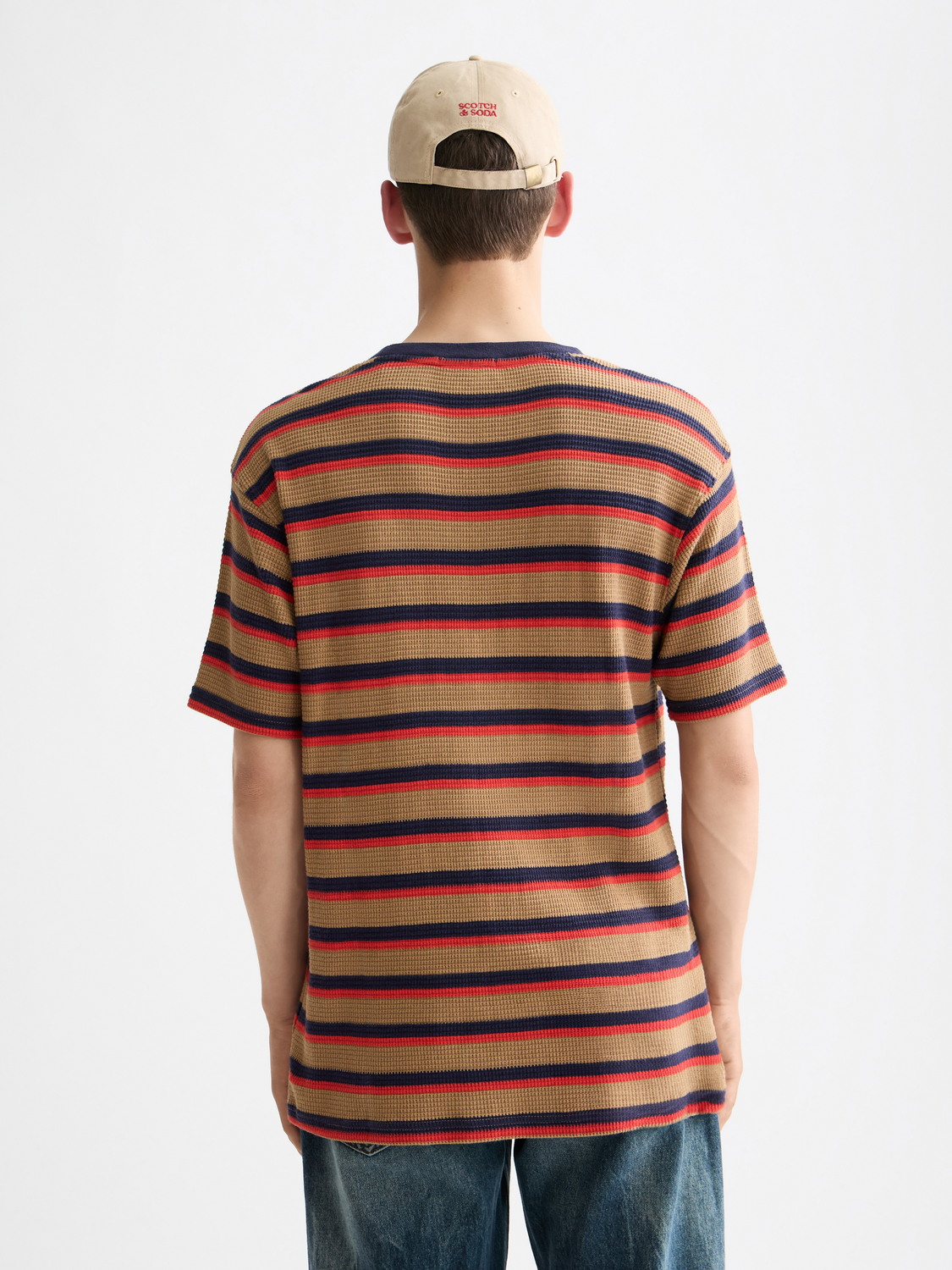 Short sleeve waffle t-shirt by Scotch & Soda featuring a textured fabric and casual fit, shown from the back.