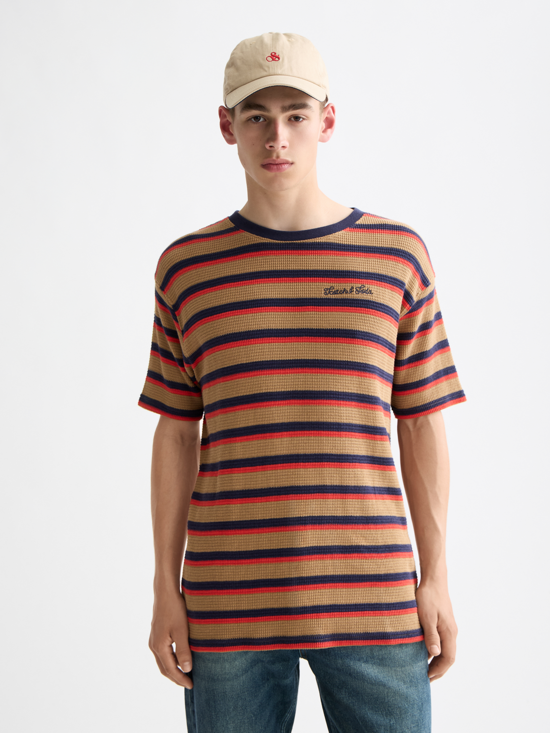 Short-sleeve waffle t-shirt by Scotch & Soda in a textured fabric, featuring a round neckline and casual fit.