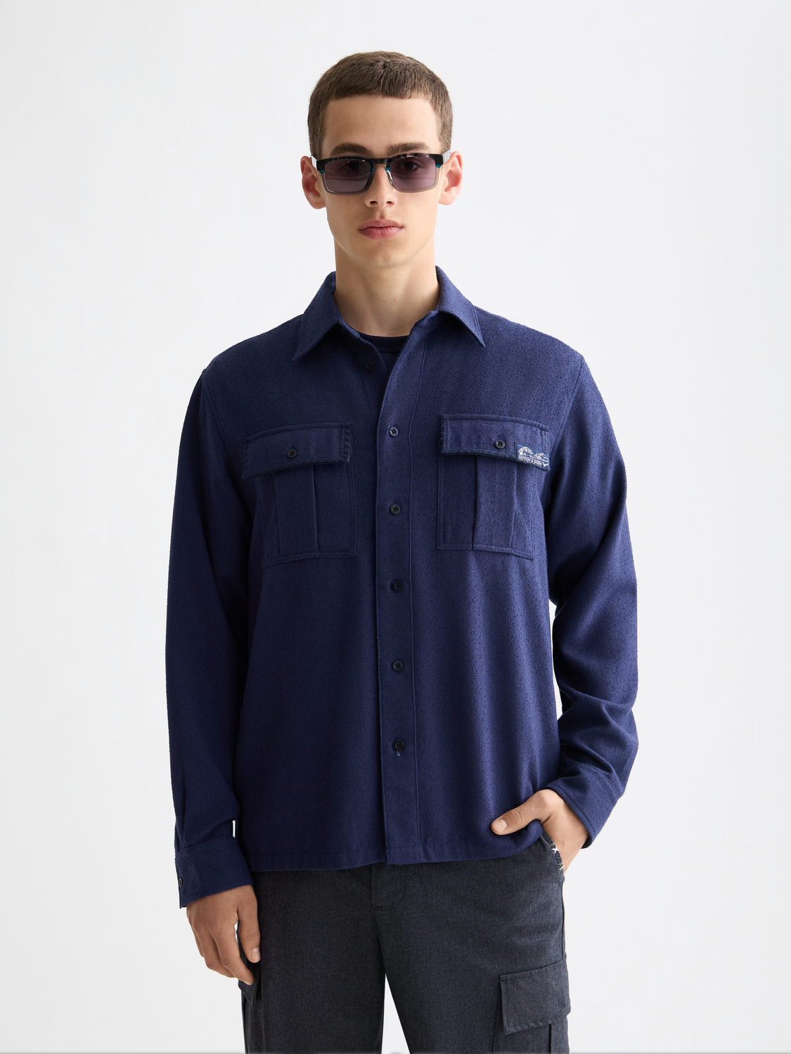 Long sleeve textured shirt by Scotch & Soda, featuring a stylish design and soft fabric, ideal for casual or smart casual wear.