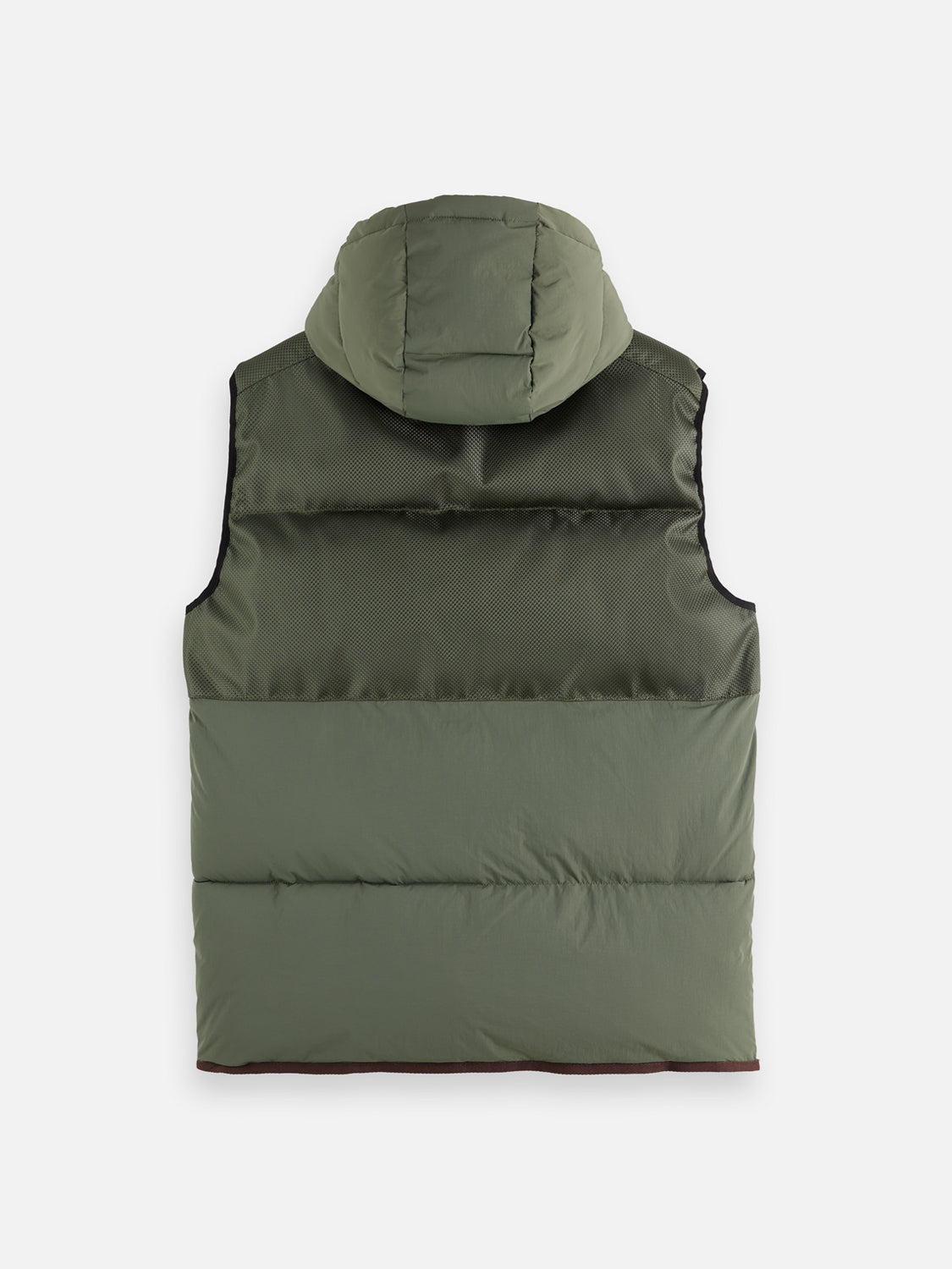 Black hooded puffer vest from Scotch & Soda, stylish bodywarmer with quilted design and front zipper.