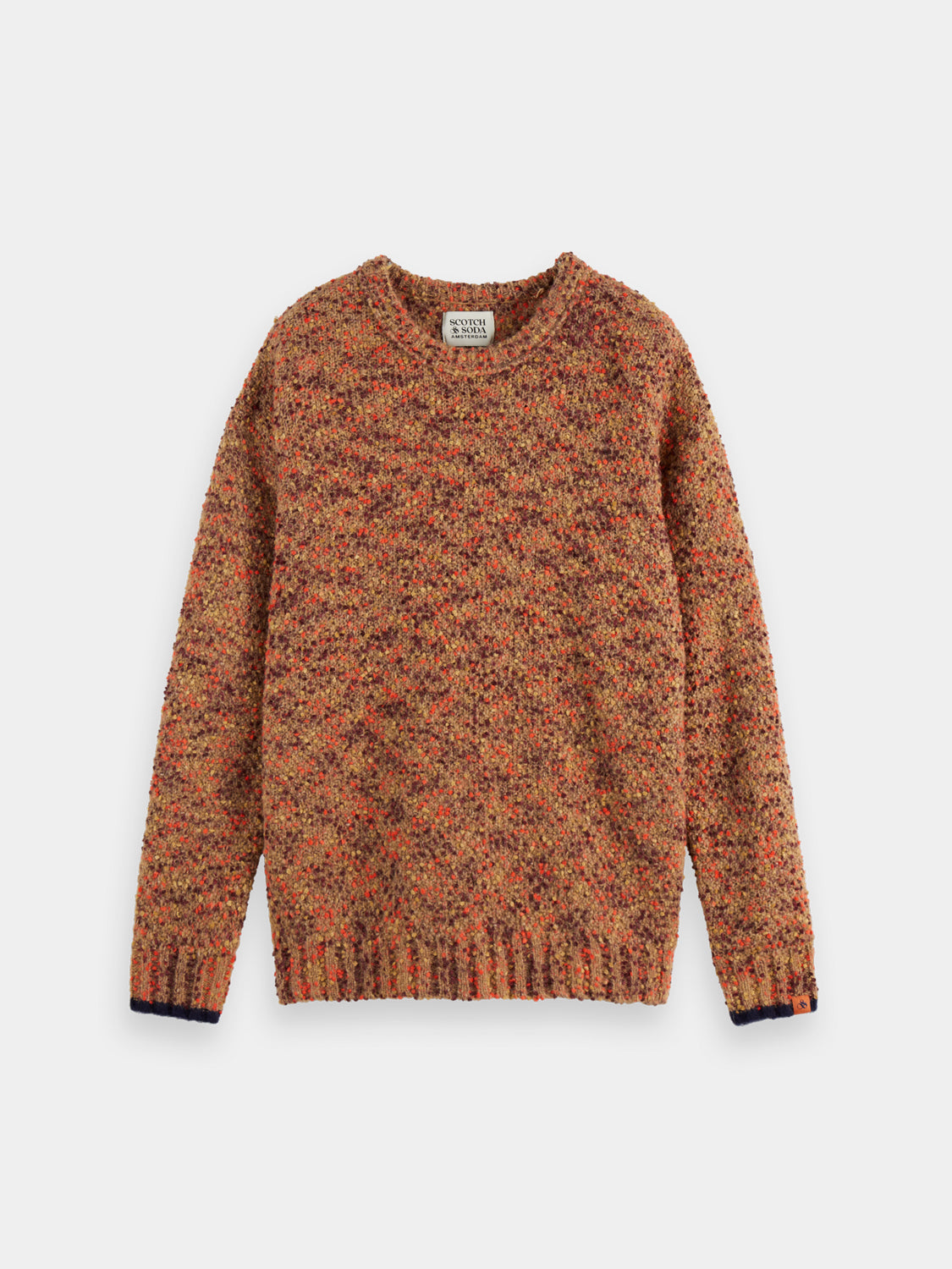 Cream chunky slub knit pullover by Scotch & Soda featuring a relaxed fit and textured fabric.