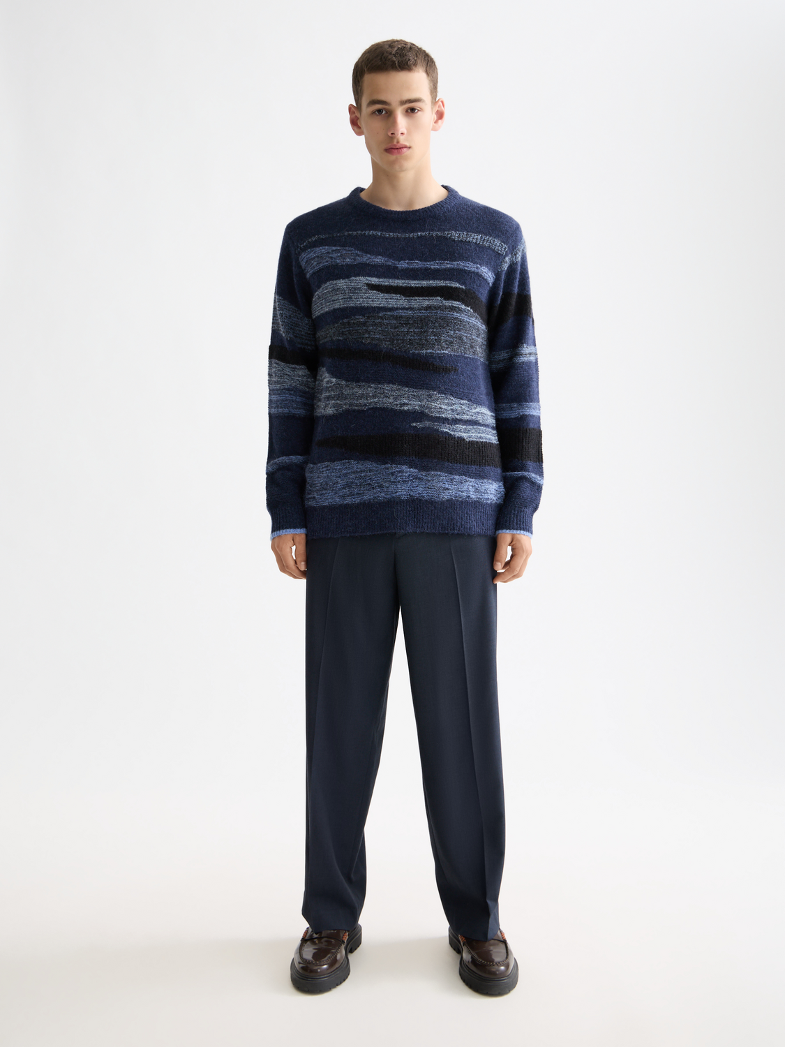 Scotch & Soda alpaca-wool blend pullover knitwear in a cozy, textured design, featuring a round neckline and earthy color tones.