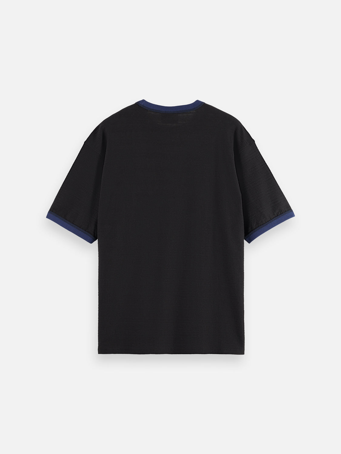 Black Scotch & Soda short sleeve t-shirt with a bound neckline, casual and stylish for everyday wear.